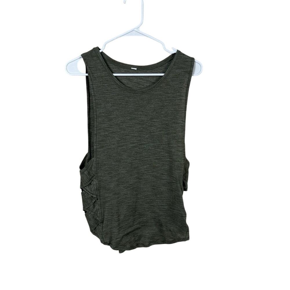 Lululemon Var-City Muscle Tank in a forest green side lace-up details size M